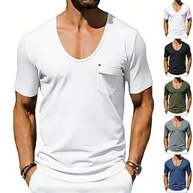 Herre T-shirt Kortærmet skjorte Tee Top Kortærmet V-hals Sommer Forår Helfarve Gade Stilfuld Fritid Lommer Afslappet Daglig udendørs Blå Hvid Sort Top T-shirt