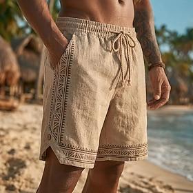 Men's Shorts Linen Shorts Summer Shorts Beach Shorts Drawstring Elastic Waist Plain Comfort Breathable Knee Length Outdoor Beach Holiday Vacation Designer Blue