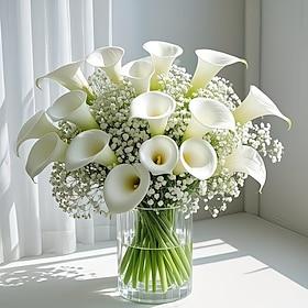 28PCS Premium Artificial Flower Set, Including 19 Baby's Breath and 9 Calla Lilies, 13.78 Inches, Suitable for Weddings, Valentine's Day, Mother's Day, Easter,