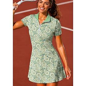 Women's Paisley Tennis Dress Short Sleeve Print Breathable Tennis Golf Badminton Collar Polo Collar Dress Light Green Tennis Clothing