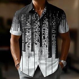 Herre Gradientfarve Klaver Musikinstrumenter Skjorte Button Up skjorte Kortærmet Vintage retro musik Festival Ferie Sommer Forår Aftæpning 3D-udskrivning krave