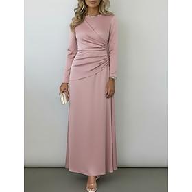 Dame Maxikjole Satin kjole Festkjole Elegant Mode Moderne Aftenselskab Fest Regulær Vanlig Langærmet Rund hals Sort Lyserød Forår Efterår