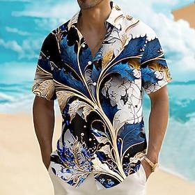 Men's Optical Illusion Plants Tropical Leaf Shirt Summer Hawaiian Shirt Tropical Shirts Short Sleeve Hawaiian Beach Vacation Wear Summer Spring Turndown 3D Pri