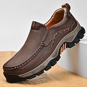 Brune slip-on loafers til mænd med robust skridsikker sål, komfortable udendørs vandresko til midaldrende og ældre mænd, ideelle til daglig brug, rejser, kørse