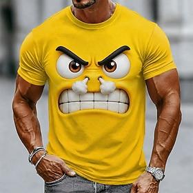 Herre Sjove emoticons T-shirt Kortærmet T-shirt 3D-udskrivning Rund hals Skjorte Mode overdrevet Afslappet Daglig Gade Blå Gul Rød Sommer Forår Tøj S M L XL 2X