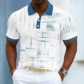 Men's Geometic Hawaiian Polo Shirts Short Sleeve Polo Shirts Collared Shirts Casual Athleisure Daily Wear Vacation Wear 3D Print Buttons Breathable Mesh Spring
