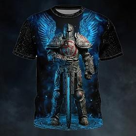 herre vinger fantasi ridder magisk sværd kriger rustning gotisk mystisk grafisk t-shirt heldækkende print normal pasform streetwear afslappet daglig designertø