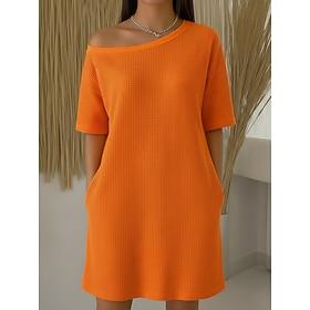 Dame Knælange Kjole Skift Kjole Plaid kjole Mode Klassisk Daglig udendørs Løstsiddende Vanlig Kortærmet Skulderfri Blå Sort Hvid Lysegrøn Sommer Forår