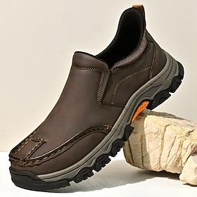 Men's Brown Rugged Slip-On Walking Shoes, Lightweight Shock-Absorbing Outdoor Casual Shoes, Comfort Utility Style for Men, Suitable for Hiking, Travel and Ever