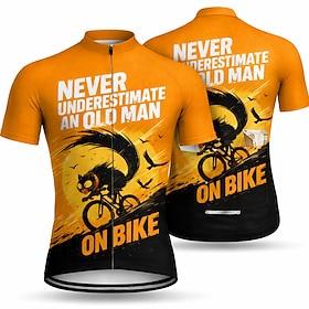 Men's Cycling Jersey Downhill Jersey Cat Never Underestimate An Old Man With A Bicycle Short Sleeve Bike T Shirt with 3 Rear Pockets UV Resistant Fast Dry With
