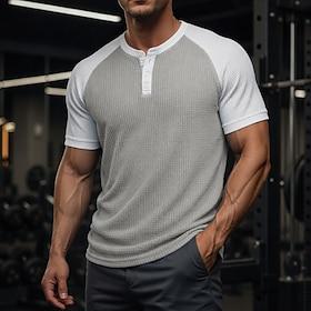 Men's Waffle T-shirt Tee Top Short Sleeve Solid Color Fashion Designer Casual Color Block Raglan Sleeves Henley Casual Daily Outdoor Summer Spring All Seasons