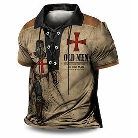 Men's Old Man Polo Shirts Short Sleeve Polo Shirts Lapel Vintage Casual Streetwear Daily Wear 3D Print Breathable Mesh Spring Summer Black Brown Gray