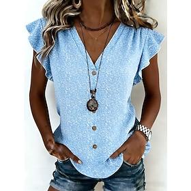 Dame Skjorte Blomstret Grafisk Årgang Mode Stilfuld Uden ærmer Kortærmet V-hals Almindelige toppe Daglig I-byen-tøj Weekend Blå Lyserød Lilla Grøn Sommer Forår