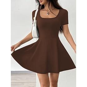 Women's Two Piece Sets Skirt Sets Short Sleeve Square Neck Plain Fashion Streetwear Casual Daily Outdoor Black Brown Gray Summer Slim