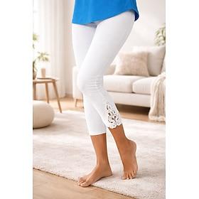 Women's Capri Pants Leggings Cozy Leggings Vacation Fashion Basic Ankle-Length Mid Waist Solid Colored Lace Butt Lift Comfort Tummy Control Stretchy Daily Vaca
