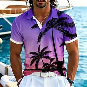 Men's Palm Tree Hawaiian Polo Shirts Short Sleeve Polo Shirts Collared Shirts Casual Resort Athleisure Daily Wear Vacation Wear 3D Print Buttons Summer Spring