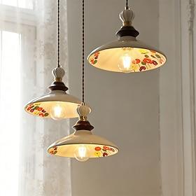 Traditional French Fan-shaped Flower Pattern Rubberwood Ceramic Cone Design 1-Light E26 Pendant Light For Living Room 110-240V