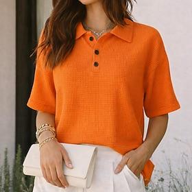 Women's Shirt Waffle Shirt Casual Shirt Button Up Shirt Buttons Solid Color Plain Vacation Fashion Daily Short Sleeve Turndown Long Tops Outdoor Streetwear Hol