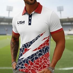 Fodboldmesterskabet 2026 Herre Grafisk Polo skjorter Kortærmet Polo skjorter Skjorter med krave Afslappet atletiktøj 3D-udskrivning Knapper Forår sommer Rød