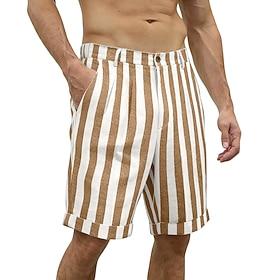 Men's Shorts Linen Shorts Summer Shorts Beach Shorts Pocket Elastic Waist Striped Comfort Breathable Knee Length Casual Daily Outdoor Fashion Basic Blue Pink I