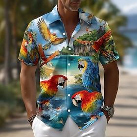 Herre Fugl Tropiske blomster Papegøje Skjorte Hawaii-skjorter Tropiske skjorter Kortærmet Hawaiiansk Strand Ferierejse Sommer Forår Aftæpning 3D-udskrivning Sk