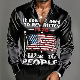 Herre 4. juli USA's 250-års jubilæum Amerikansk flag 1776 Skjorte Satin skjorte Button Up skjorte Langærmet Patriotisk udendørs Ferie Sommer Forår Aftæpning 3D