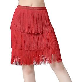Women's Red Fringe Latin Dance Skirt Layered Tassel Ballroom Salsa Practice Skirt