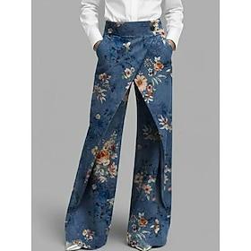 Women's Cotton Linen Shorts Elegant Vacation Vintage Full Length Mid Waist Floral Graphic Print Comfort Inelastic Daily Vacation Street Blue Summer Spring Loos