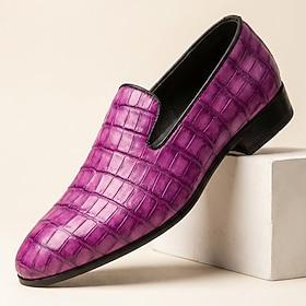 Men's Purple Croc-Embossed Mule Loafers Slip-On Fashion Dress Shoes Bold Statement Footwear for Stylish Men, Weddings, Parties, Banquets, Prom and Night Out We