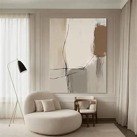 håndlavet originalt beige gråt tekstureret lærredsmaleri stort brunt abstrakt vægkunst beige abstrakt maleri gråt minimalistisk soveværelsesindretning maleri