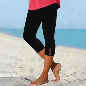 Women's Leggings Vacation Basic Calf-Length High Waist Comfort Micro-elastic Daily Blue claret Black Red Summer Spring Bodycon Top