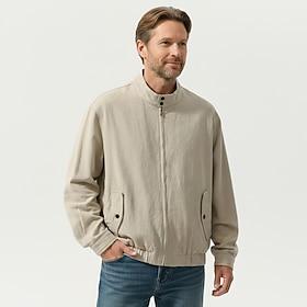 Herre Letvægts jakke Afslappet udendørs Lynlås op Minimalistisk Forår Med Tekstur Årgang Afslappet Hverdag Høj krave Normal Beige Jakker