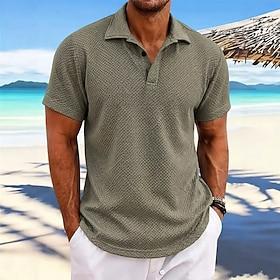 Herre Ice Silk seersucker polo Med Tekstur Afslappet Ferierejse Aftæpning Kortærmet Mode Basale Vanlig Knapper Køling Forår sommer Blå Hvid militærgrøn Grå Ice