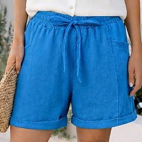 Dame Shorts i bomuldshør Shorts Sommer shorts Strandshorts Ferie Mode Basale Korte Høj Talje Helfarve Vanlig Snørelukning Lomme Elastisk talje Komfort Blød Ånd