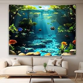 Undervandshavsverden farverig tropisk fisk koralrev sollysstråler blåt vand natur vægtæppe vægophæng baggrund til soveværelse stue børneværelse boligindretning