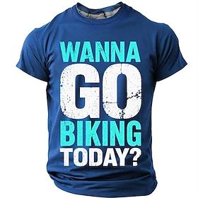 Men's Wanna Go Biking Today Letter Print Retro Athletic Graphic T Shirt Regular Fit Cycling Outdoor Sport Casual Designer Clothing Apparel S M L XL XXL XXXL