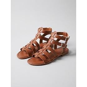 Women's Brown Buckle Gladiator Sandals, Flat Strappy Open Toe Shoes, Casual Footwear for Summer Daily Wear, Shopping, Travel, Vacation  Casual Outings