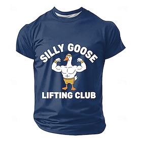 Men's Silly Goose Lifting Club Muscular Buff Goose Flexing Biceps Funny Humorous Gym Fitness Workout Bodybuilding Cartoon T Shirt Tee Graphic Regular Fit Exerc