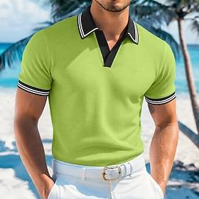 Herre Golftrøje Piké poloskjorter Afslappet Ferierejse Klassisk Kortærmet Mode Basale Helfarve Ternet Knapper Forår sommer Sommer Forår Regulær Blå Hvid Gul Na