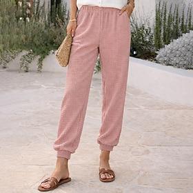 Dame Bukser Casual bukser Joggingbukser Vaffelbukser Ferie Mode Afslappet Hverdag Fuld længde Høj Talje Helfarve Vanlig Lomme Elastisk talje Komfort Blød Åndba
