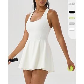 Dame Ensfarvet Tennis Kjole med shorts Sportskjole Uden ærmer Lomme Elastisk Svedreducerende Åndbart Tennis Golf Løb Scoop hals Kjoler Sort Hvid Grøn Tennis tø