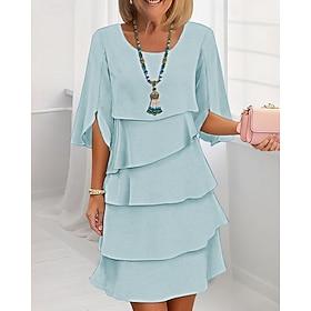 Women's Mini Dress Chiffon Dress Wedding Guest Dress Tiered Dress Fashion Modern Outdoor Holiday Going out Regular Fit Plain Half Sleeve Crew Neck Blue Black P
