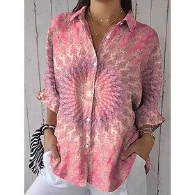 Women's Shirt Ruched Ombre Graphic Abstract Elegant Vacation Stylish 3/4 Length Sleeve Shirt Collar Regular Tops Casual Daily Work Pink Purple Orange Summer Sp
