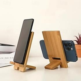 4 Pack Bamboo Phone Stand for Desk, Portable Wooden Cell Phone Holder with Charging Hole, Universal Desktop Smartphone Cradle for iPhone 16 15 14 Pro Max, Sams