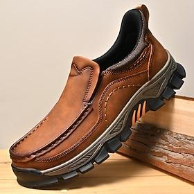 Men's Tan Slip-On Casual Shoes with Thick Traction Sole, Comfortable Outdoor Loafers for Men, Ideal for Daily Walking, Driving, Travel and Relaxed Weekend Wear