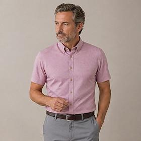 Men's Dress Shirt Lyocell Linen Blend Short Sleeve Pink