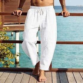 Herre Linnedbukser Bukser Baggy Harem Bukser Snørelukning Elastisk Talje Vanlig Komfort Åndbart Fuld længde Daglig udendørs Ferie Ferie Mode Sort Hvid Uelastis