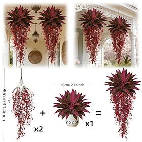 3Pcs/set Large High-End Luxury Artificial Hanging Reddish-Purple Aroid (Cyclamen) Simulation Greenery, Lifelike Green Leaves, Maintenance-Free, Everlasting Spr