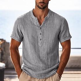 Herre T-shirt Strik T-shirt Tee Top Kortærmet Henley Sommer Helfarve Mode Letvægt Basale Ren Afslappet Ferierejse Gade Sort Hvid Grå Top T-shirt til mænd