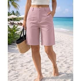 Women's Bermuda shorts Chinos Shorts Summer Shorts Vacation Vintage Fashion Knee Length Low Waist Solid Color Plain Pocket Straight Leg Comfort Lightweight Sof